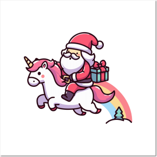 cute Santa ride Unicorn Posters and Art